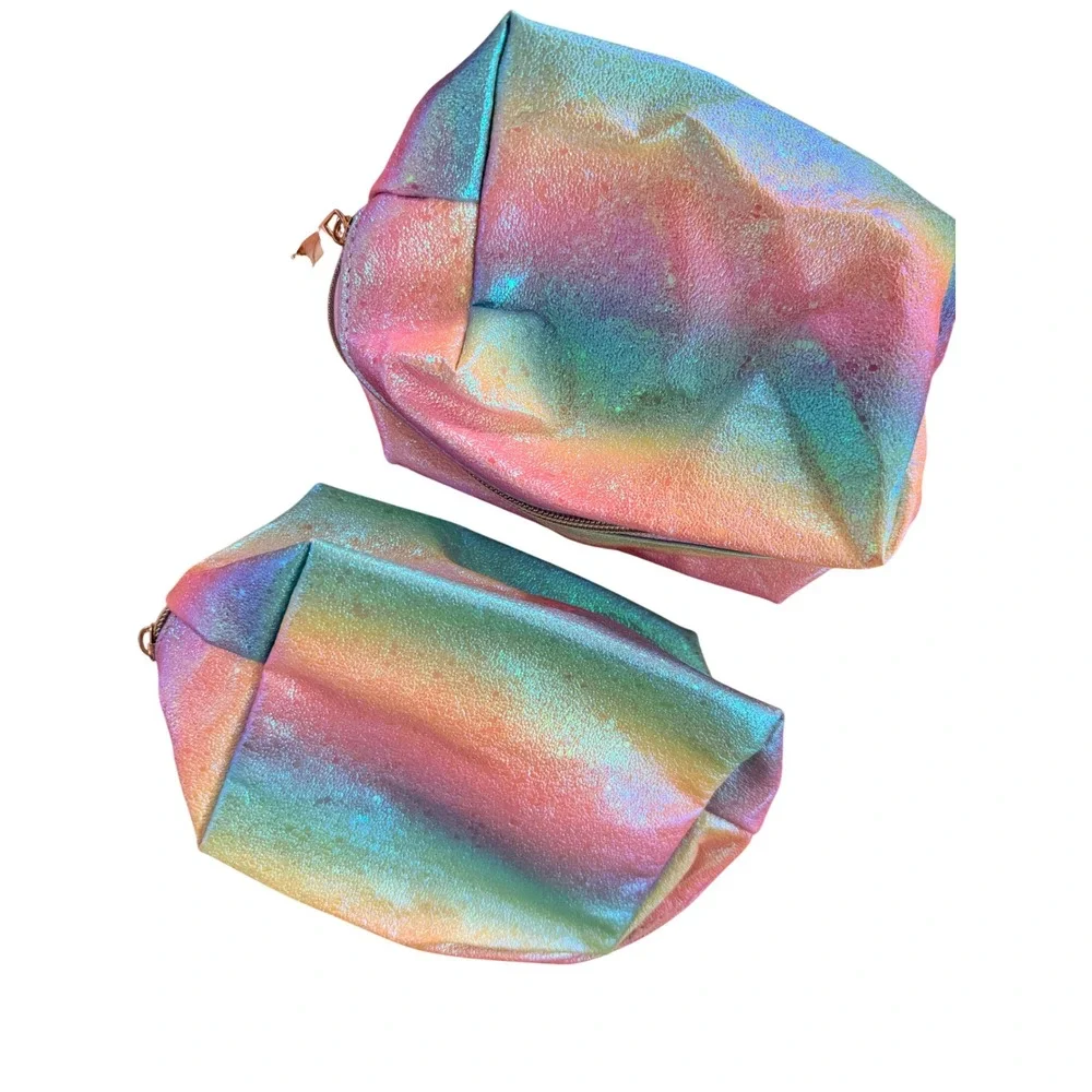 Set of 2 Iridescent Rainbow Makeup Bags Shimmer‎ Cosmetic Pouches
